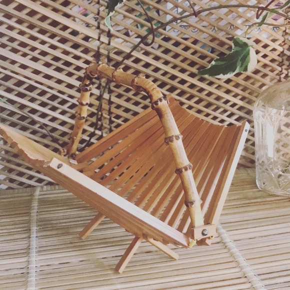Vintage Other - ✨2/$30✨ Wooden, bamboo / rattan collapsible footed  basket  with handle